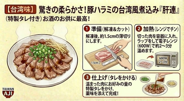 【台湾味】驚きの柔らかさ！豚ハラミの台湾風煮込み「肝連」（特製タレ付き）