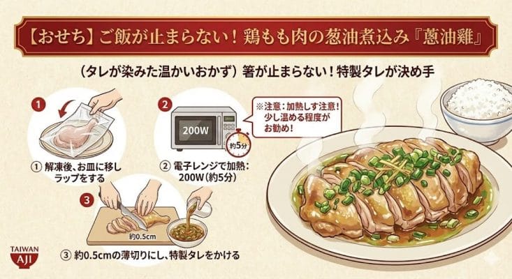 【おせち】ご飯が止まらない！鶏もも肉の葱油煮込み「蔥油雞」（タレが染みた温かいおかず）