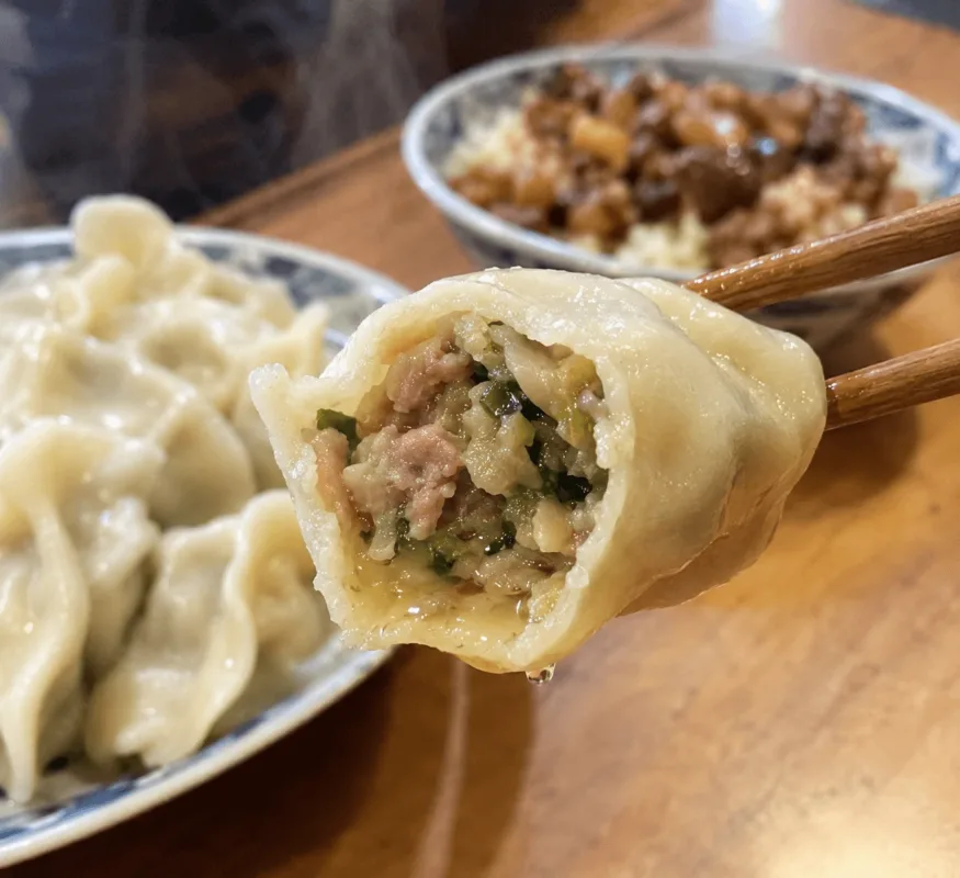 本当に美味しい餃子を探している方へ。肉汁が溢れ出す本場台湾の「もっちり厚皮水餃子」の断面