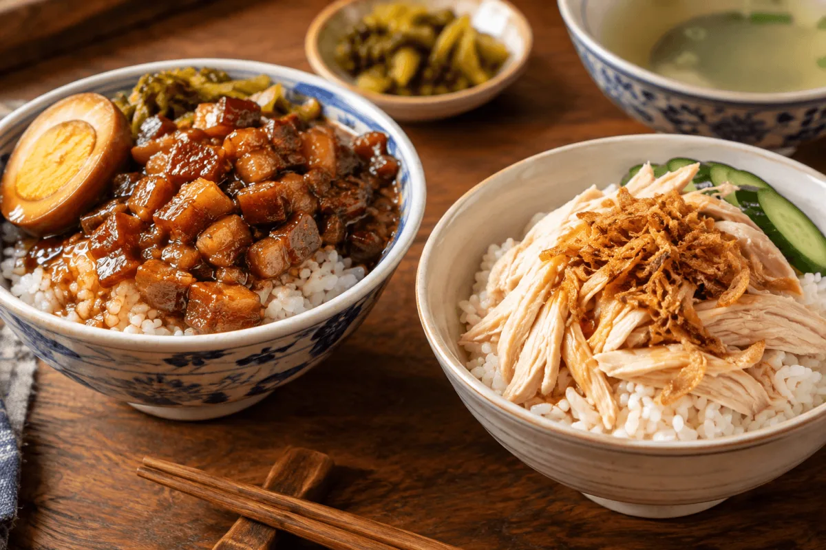 台湾の2大ソウルフード対決！濃厚な豚肉のルーローハン（魯肉飯）とさっぱり鶏油が香るジーローハン（鶏肉飯）